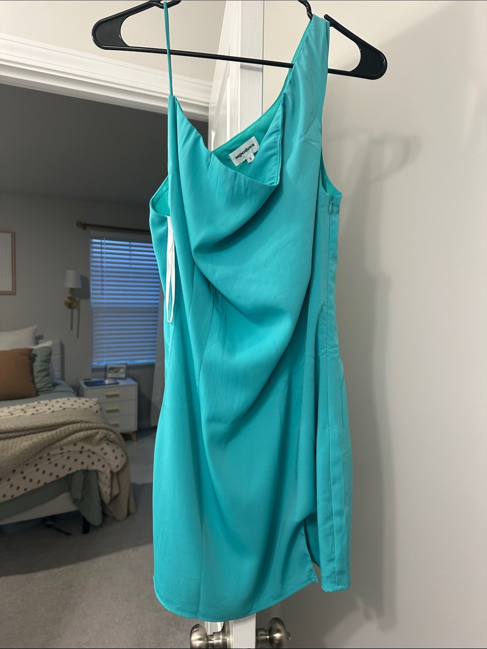 REVOLVE One-Shoulder Satin Slip Dress in Teal
